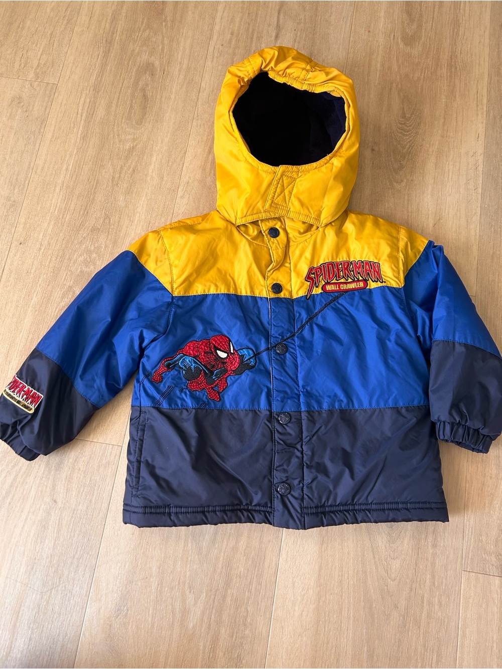 Spiderman 2005 vintage Y2K Spider-Man Colorblock Hooded Puffer Jacket 2T